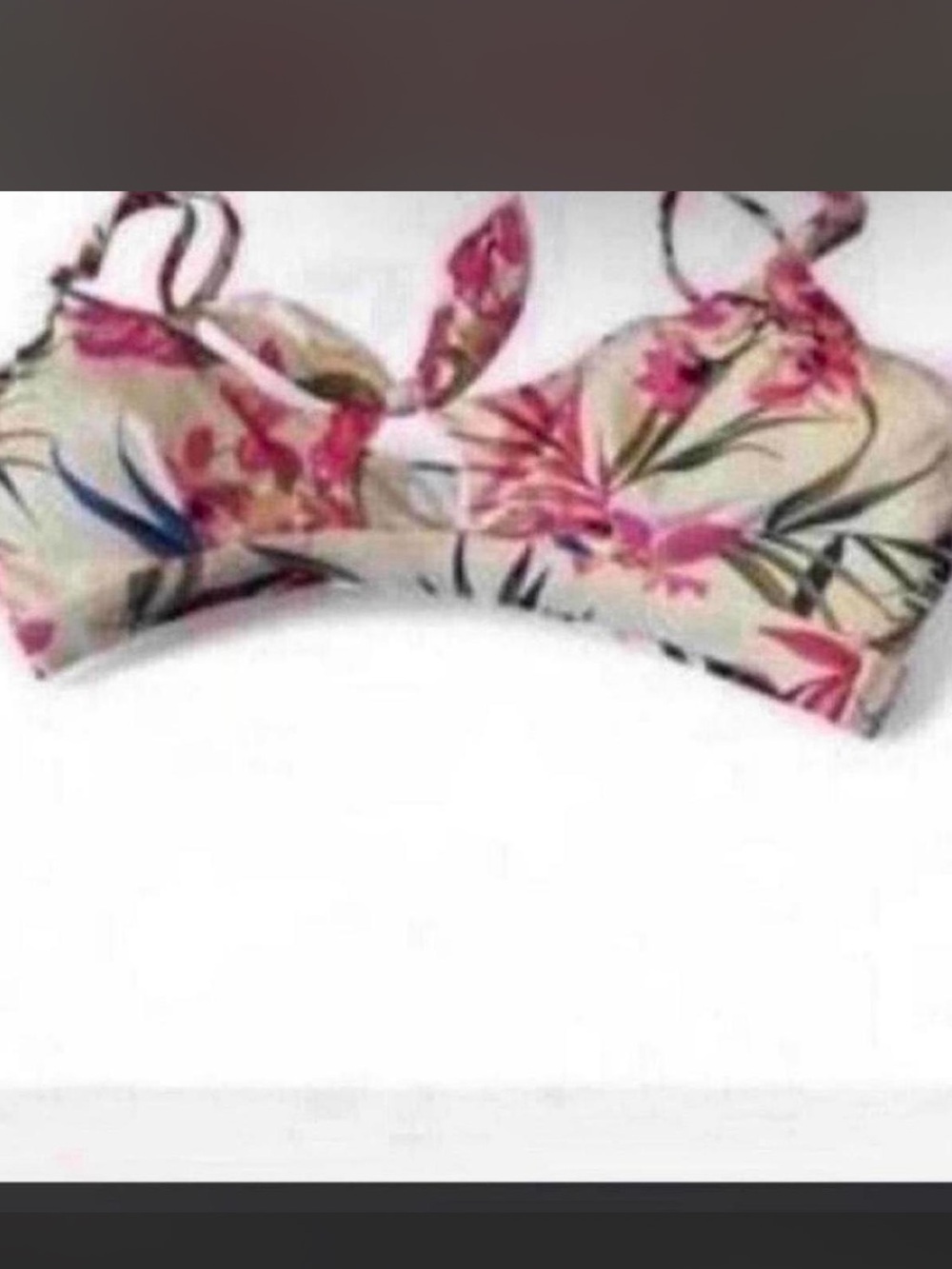 Floral Bandeau Bikini Top in Cream and Pink
